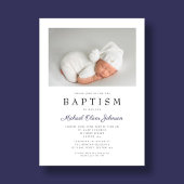 ネイビーブルーエレガントフォトボーイ洗礼 招待状