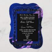 ネイビーブルーエレガントフォーマル結婚ダマスク 招待状 (正面/裏面)