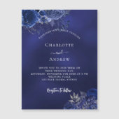 ネイビーブルーエレガントフラワー結婚ズ マグネット招待状 (正面)