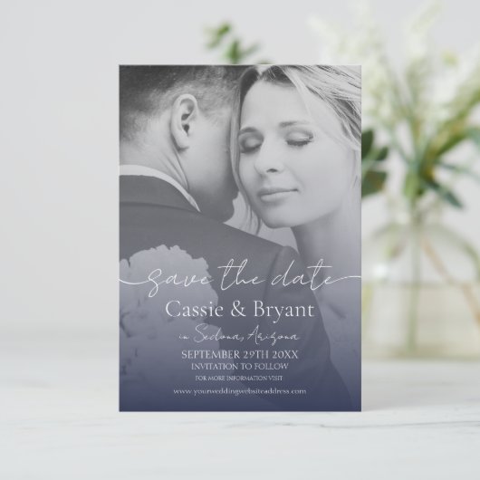 ネイビーブルーエレガントフルフォトウェディング日付を保存 (スタンド正面)