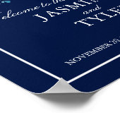 ネイビーブルーエレガントフローラへようこそ結婚 ポスター (角)