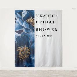 ネイビーブルーエレガントフローラブライダルシャワー背景 タペストリー