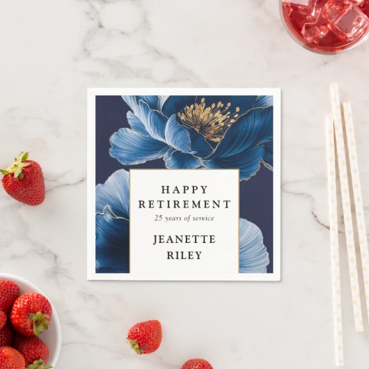 ネイビーブルーエレガントフローラモダンハッピーリタイア スタンダードカクテルナプキン (インサイチュ)