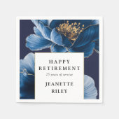 ネイビーブルーエレガントフローラモダンハッピーリタイア スタンダードカクテルナプキン (正面)