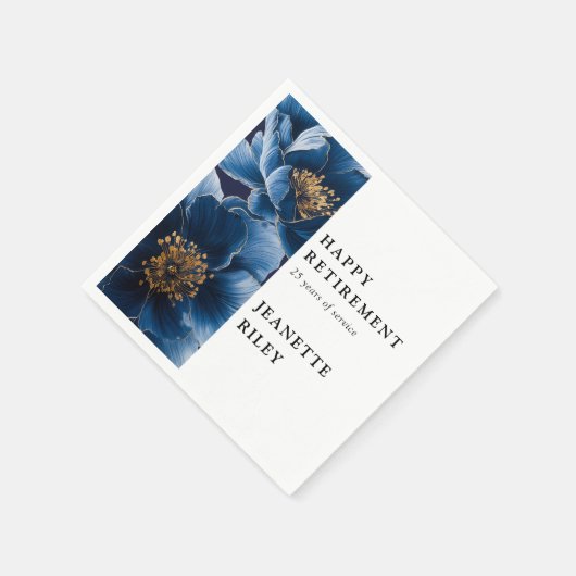 ネイビーブルーエレガントフローラモダンハッピーリタイア スタンダードカクテルナプキン (角)