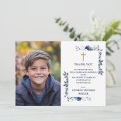 ネイビーブルーエレガントフローラ写真の確認 サンキューカード (スタンド正面)