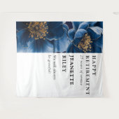 ネイビーブルーエレガントフローラ退職パーティー背景 タペストリー (正面(横))