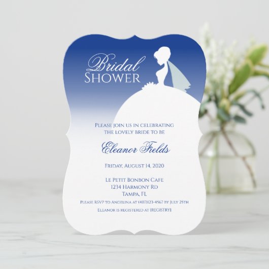 ネイビーブルーエレガントブライダルシャワー 招待状 (スタンド正面)