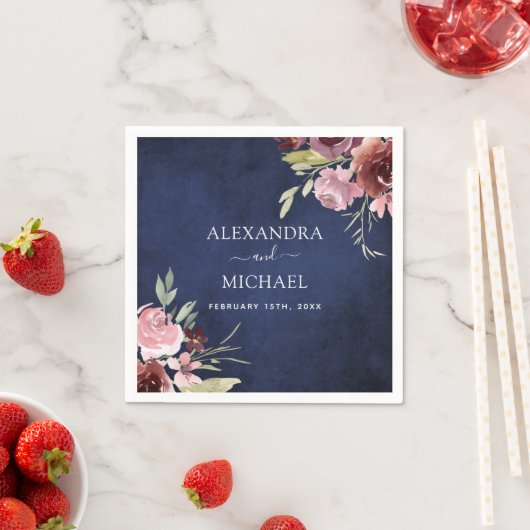 ネイビーブルーエレガントブルゴーニュ水結婚色 スタンダードカクテルナプキン (インサイチュ)