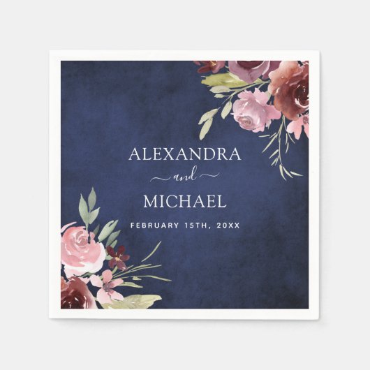 ネイビーブルーエレガントブルゴーニュ水結婚色 スタンダードカクテルナプキン (正面)