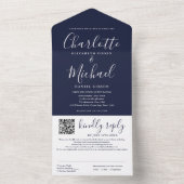 ネイビーブルーエレガントプモダンスクリプトQRコー結婚ド オールインワン招待状 (内側)