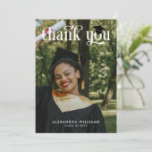 ネイビーブルーエレガントホワイトオーバーレイ写真卒業 サンキューカード (スタンド正面)