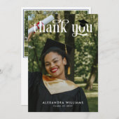 ネイビーブルーエレガントホワイトオーバーレイ写真卒業 サンキューカード (正面/裏面)