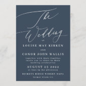 ネイビーブルーエレガントホワイトザ結婚ーズ 招待状 (正面)