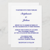 ネイビーブルーエレガントホワシンプルイミニマルト結婚 招待状 (正面/裏面)