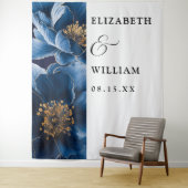 ネイビーブルーエレガントモダンフローラ結婚の背景 タペストリー (インサイチュ)