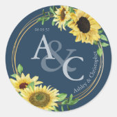 ネイビーブルーエレガントモダン・結婚s ラウンドシール (正面)