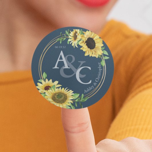 ネイビーブルーエレガントモダン・結婚s ラウンドシール