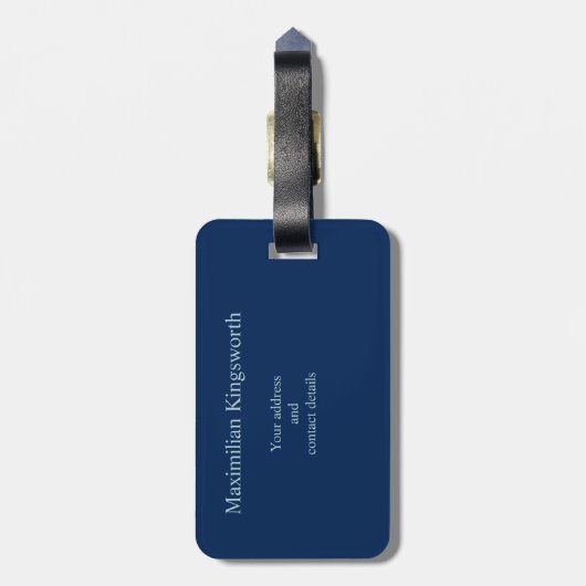 ネイビーブルーエレガントモノグラムパーソナライズされた ラゲッジタグ (裏面縦)