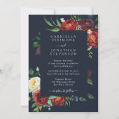 ネイビーブルーエレガントラストフローラウォーター結婚カラー 招待状 (正面)