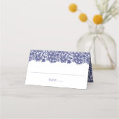 ネイビーブルーエレガントレースホワ結婚イト プレイスカード (正面)