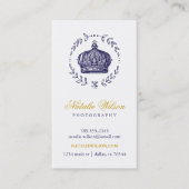 ネイビーブルーエレガントヴィンテージクラウン垂直 名刺 (正面)