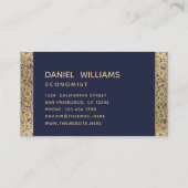 ネイビーブルーエレガントヴィンテージ金ゴールドバラと書道 名刺 (裏面)