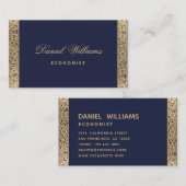 ネイビーブルーエレガントヴィンテージ金ゴールドバラと書道 名刺 (正面/裏面)