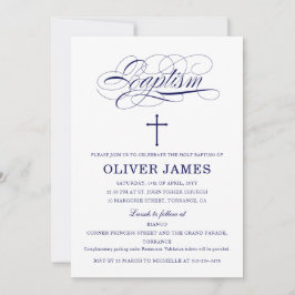 ネイビーブルーエレガント書洗礼 招待状