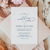 ネイビーブルーエレガント書道結婚式招待状 招待状