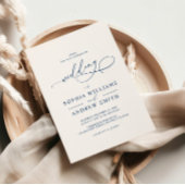 ネイビーブルーエレガント書道結婚式招待状 招待状