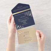 ネイビーブルーエレガント秋の結婚式 オールインワン招待状 (貼ってはがせる)