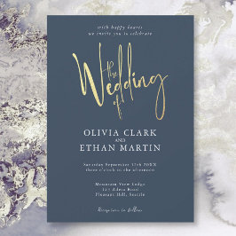 ネイビーブルーエレガント金ゴールドモダン招待状 招待状