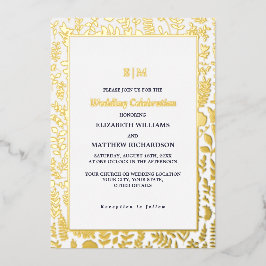 ネイビーブルーエレガント金ゴールドラグジュア結婚リー 箔招待状