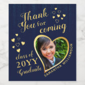 ネイビーブルーエレガント金ゴールド2023年卒業 ワインラベル (シングルラベル)