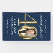 ネイビーブルーエレガント金ゴールド40th誕生日パーティーへようこそ 横断幕 (横)