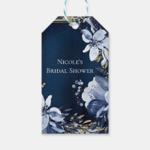 ネイビーブルーエレガント&金ゴールドモダン水彩フローラ