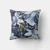 ネイビーブルーエレガント&金ゴールドモダン水彩フローラ クッション (裏面)