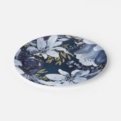 ネイビーブルーエレガント&金ゴールドモダン水彩フローラ ペーパープレート (アングル)