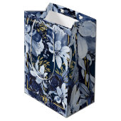 ネイビーブルーエレガント&金ゴールドモダン水彩フローラ ミディアムペーパーバッグ (裏面アングル)
