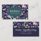 ネイビーブルーエレガント- Flowers Business Card 名刺 (正面/裏面)