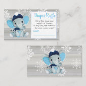 ネイビーブルーエレファントおむつラッフルチケット素朴 エンクロージャーカード (正面/裏面)