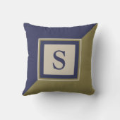 ネイビーブルーオリーブグリーンタンモノグラム クッション (裏面)