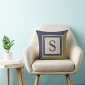 ネイビーブルーオリーブグリーンタンラージモノグラム クッション (椅子)
