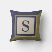 ネイビーブルーオリーブグリーンタンラージモノグラム クッション (裏面)