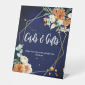 ネイビーブルーオレンジのセージ花ギフトテーブルの看板 台座サイン (正面)