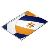 ネイビーブルーオレンジの女の子の男の子バレーボール ノートブック (左側)