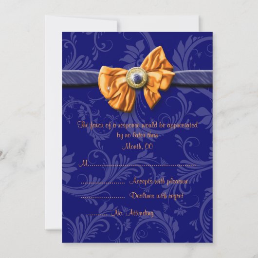 ネイビーブルーオレンジの結婚式の出欠返信 招待状 (裏面)