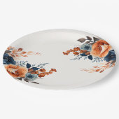 ネイビーブルーオレンジウォーターカラーフローラ ペーパープレート (アングル)