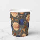 ネイビーブルーオレンジカボチャ秋ハーベストウ素朴ッド 紙コップ (裏面)